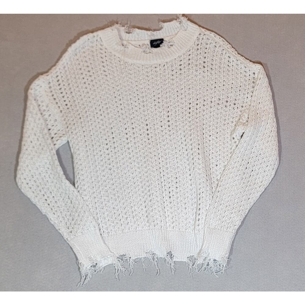 Daytrip White Open Knit Distressed Cropped Sweater S